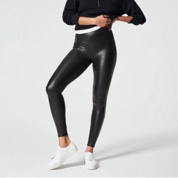 SPANX Shape Faux Leather Leggings Black Size Small - Picture 1 of 5